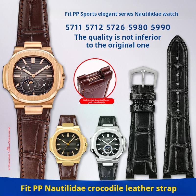 Patek Philippe Watch Nautilus - Tali Jam Tangan Buaya dengan Notch
